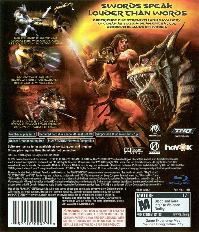 Back Cover for Conan (PlayStation 3)