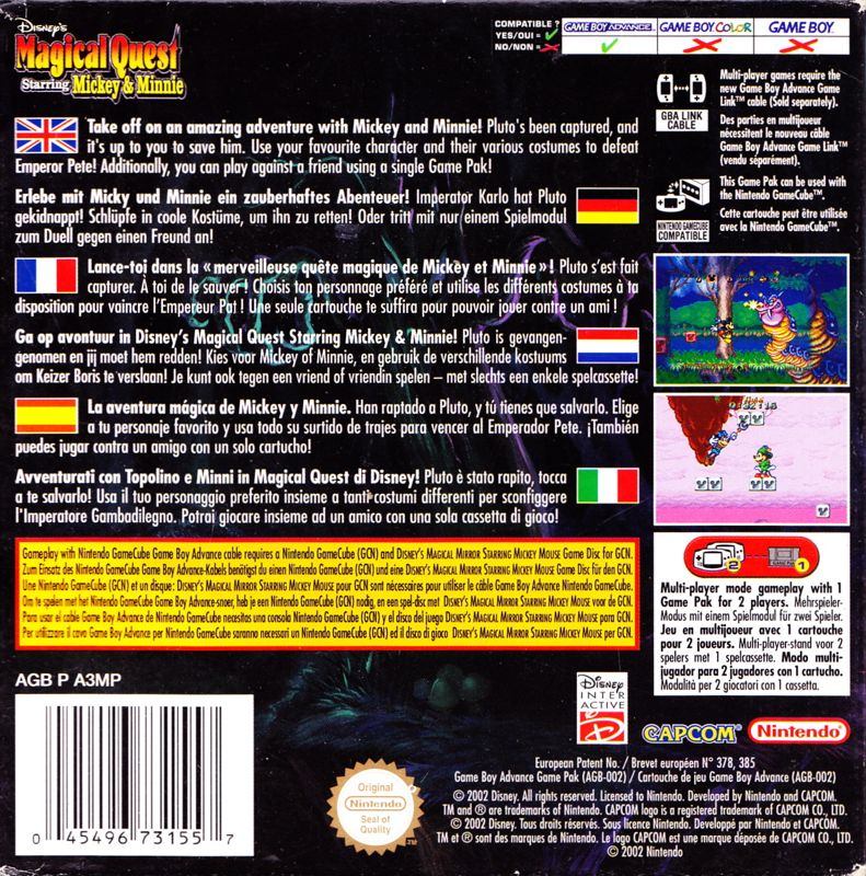 Back Cover for Disney's Magical Quest Starring Mickey & Minnie (Game Boy Advance)