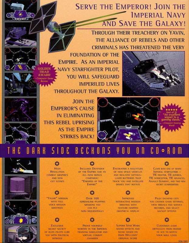 Back Cover for Star Wars: TIE Fighter - Collector's CD-ROM (Macintosh)