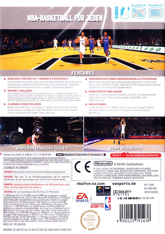 Back Cover for NBA Live 09 All-Play (Wii)