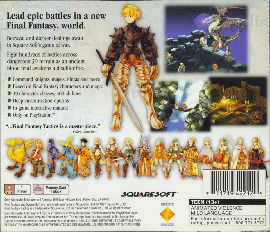 Back Cover for Final Fantasy Tactics (PlayStation)