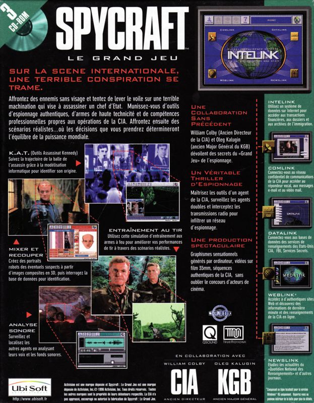 Back Cover for Spycraft: The Great Game (DOS and Windows)