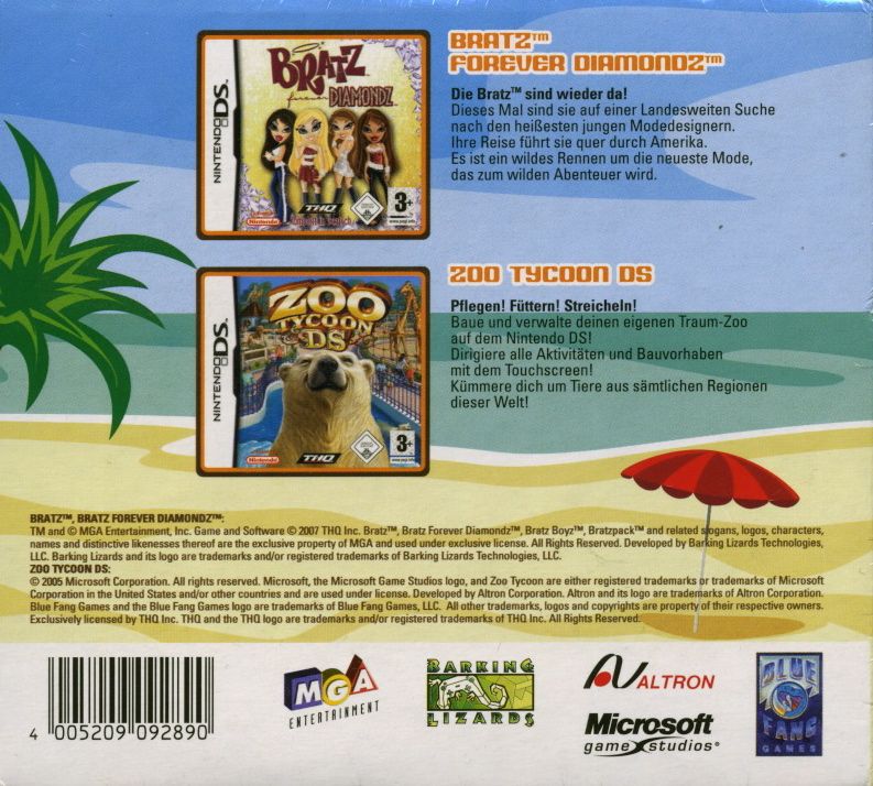 Back Cover for Sommer Pack: Bratz: Forever Diamondz + Zoo Tycoon DS (Nintendo DS)