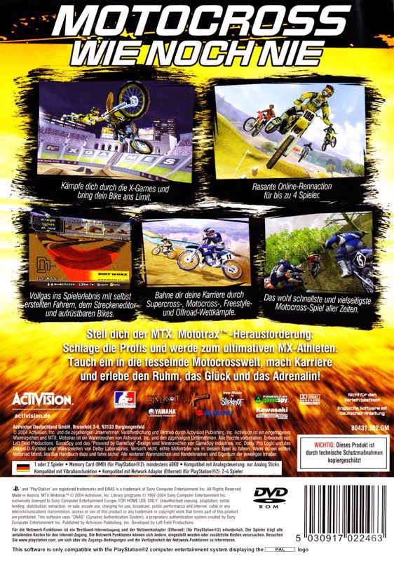 Back Cover for MTX Mototrax (PlayStation 2)