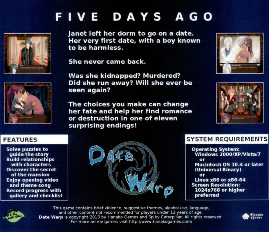 Back Cover for Date Warp (Linux and Macintosh and Windows)