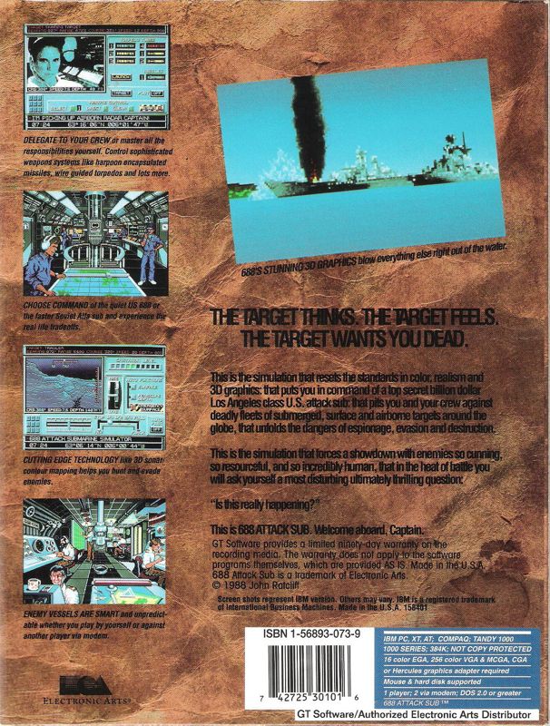 Back Cover for 688 Attack Sub (DOS) (3.5" Disk version)