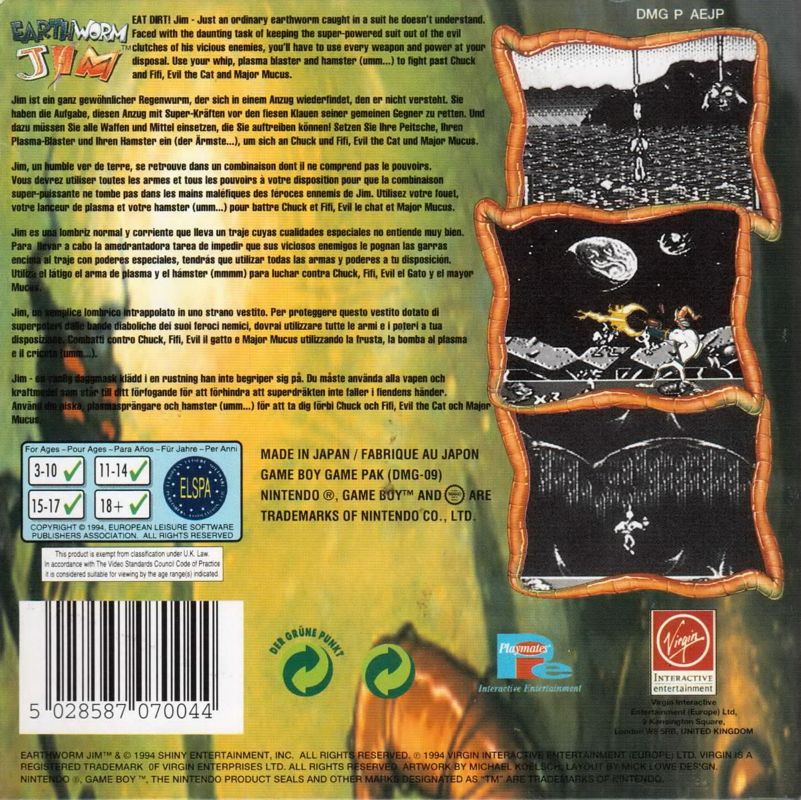 Back Cover for Earthworm Jim (Game Boy)