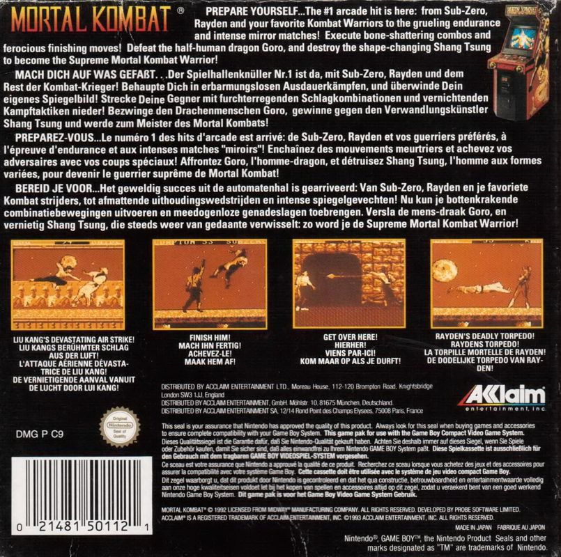 Back Cover for Mortal Kombat (Game Boy)