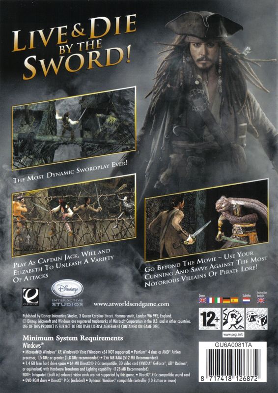 Back Cover for Disney Pirates of the Caribbean: At World's End (Windows)