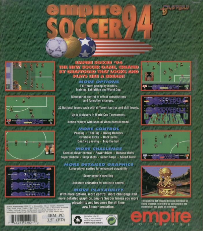 Back Cover for Empire Soccer 94 (DOS)