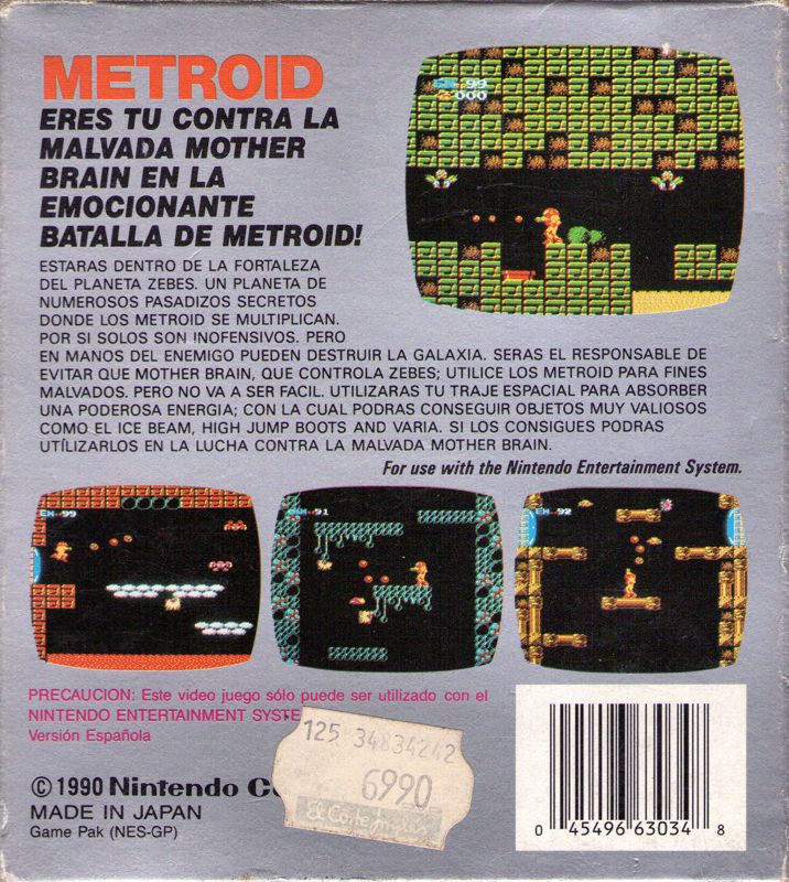 Back Cover for Metroid (NES)
