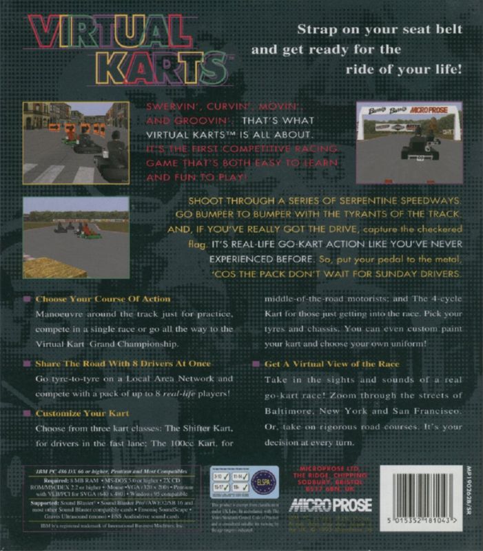 Back Cover for Virtual Karts (DOS)