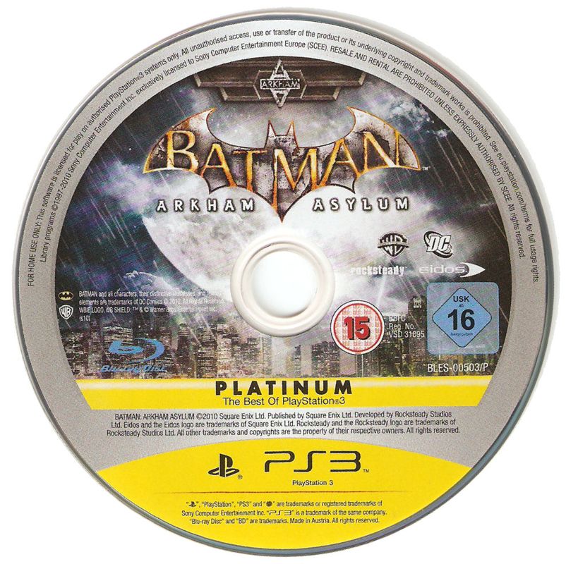 Media for Batman: Arkham Asylum (PlayStation 3) (Platinum release)