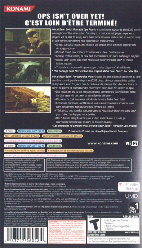Back Cover for Metal Gear Solid: Portable Ops Plus (PSP)