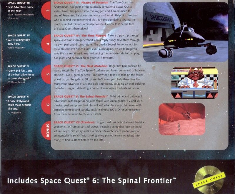 Inside Cover for Space Quest: Collection Series (DOS and Windows and Windows 3.x): Lower Flap