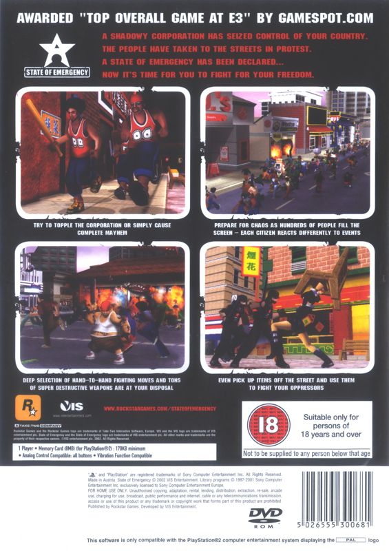 Back Cover for State of Emergency (PlayStation 2)