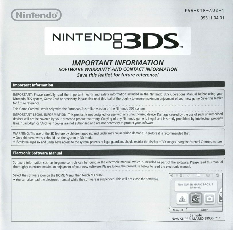 Extras for Rayman Origins (Nintendo 3DS): Warranty - front