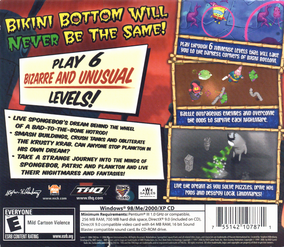 Back Cover for SpongeBob Squarepants: Nighty Nightmare (Windows) (Budget Release)