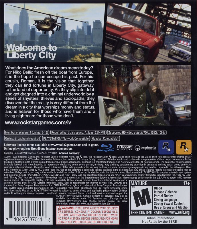 Back Cover for Grand Theft Auto IV (PlayStation 3)