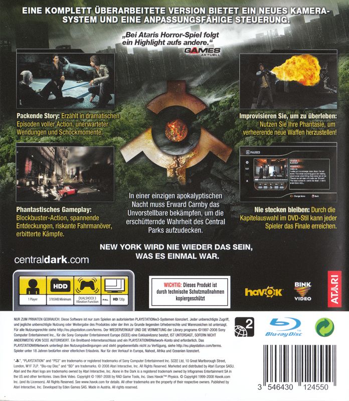 Back Cover for Alone in the Dark: Inferno (PlayStation 3)