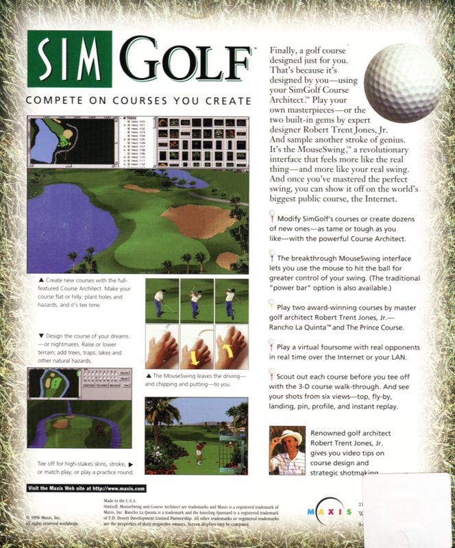 Back Cover for SimGolf (Windows)