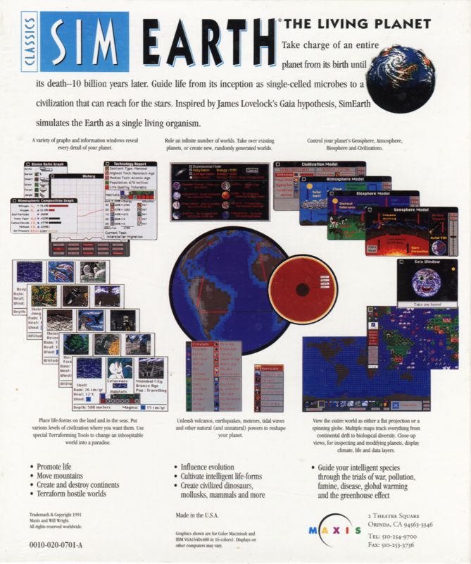 Back Cover for SimEarth: The Living Planet (Windows 3.x) (Classics)