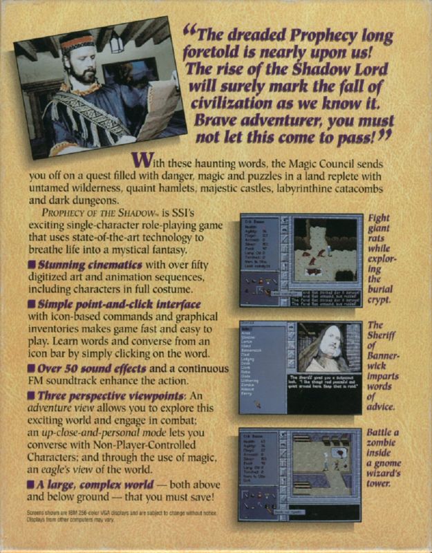 Back Cover for Prophecy of the Shadow (DOS)