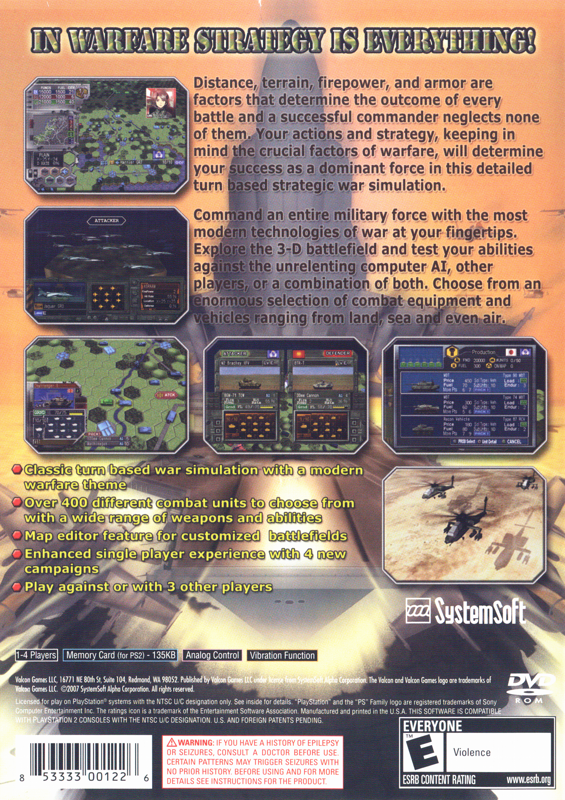 Back Cover for Dai Senryaku VII: Modern Military Tactics Exceed (PlayStation 2)