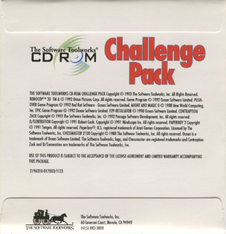 Other for The Software Toolworks CD ROM Challenge Pack (DOS): Cardboard Case - Back