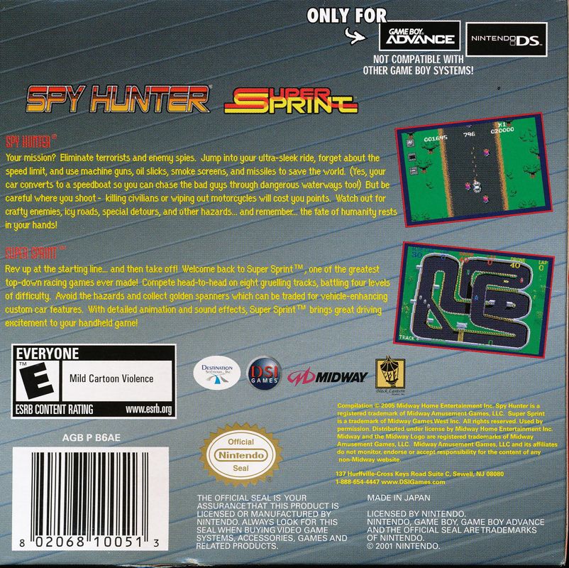 Back Cover for Spy Hunter / Super Sprint (Game Boy Advance)