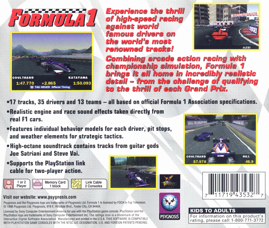 Back Cover for Formula 1 (PlayStation)