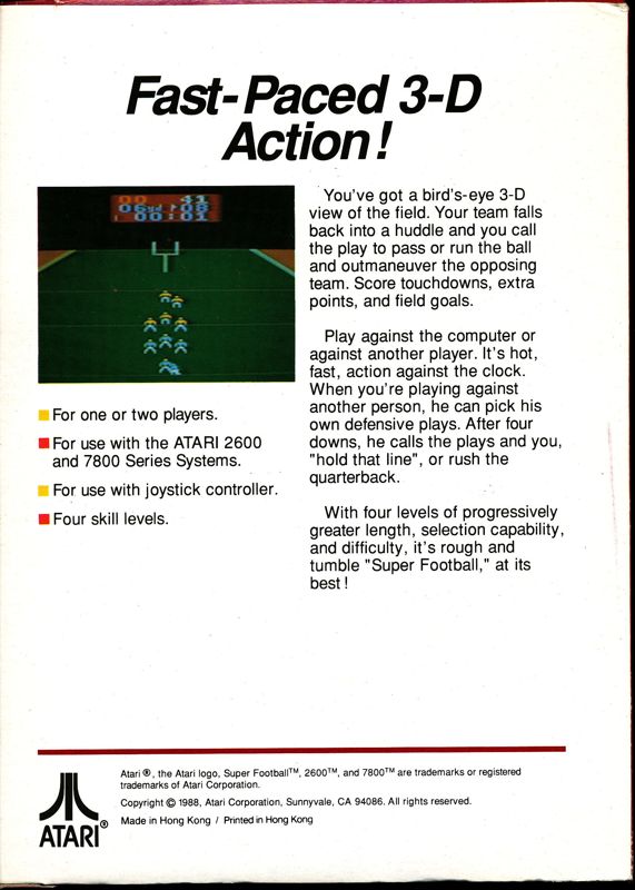 Back Cover for Super Football (Atari 2600)