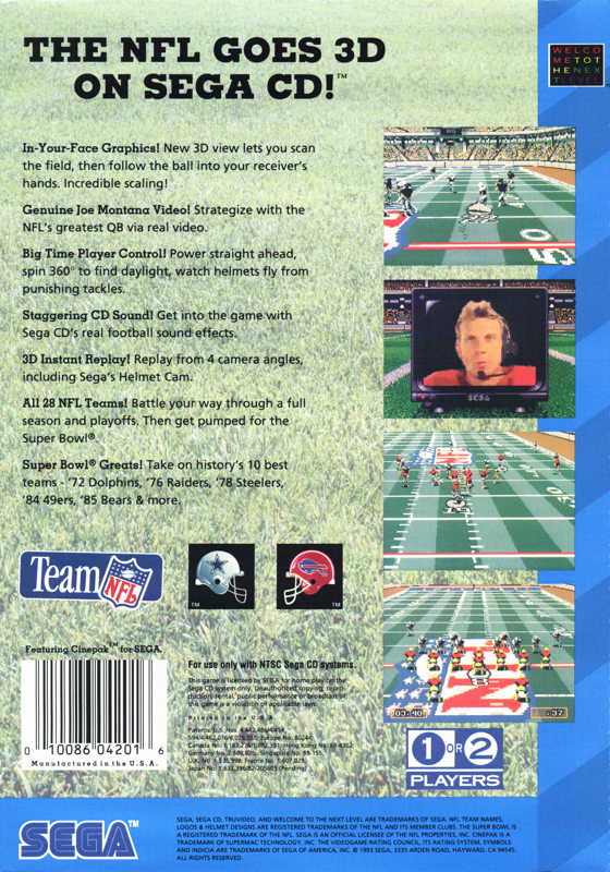Back Cover for Joe Montana's NFL Football (SEGA CD)