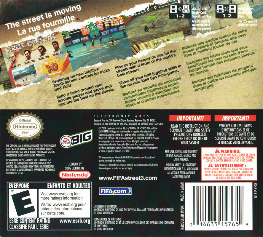 Back Cover for FIFA Street 3 (Nintendo DS)