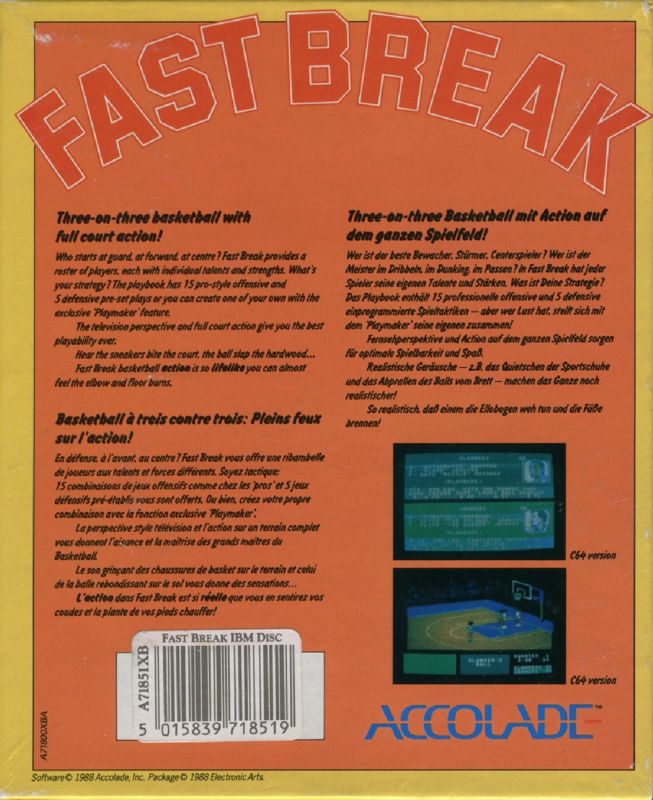 Back Cover for Fast Break (DOS) (English release)