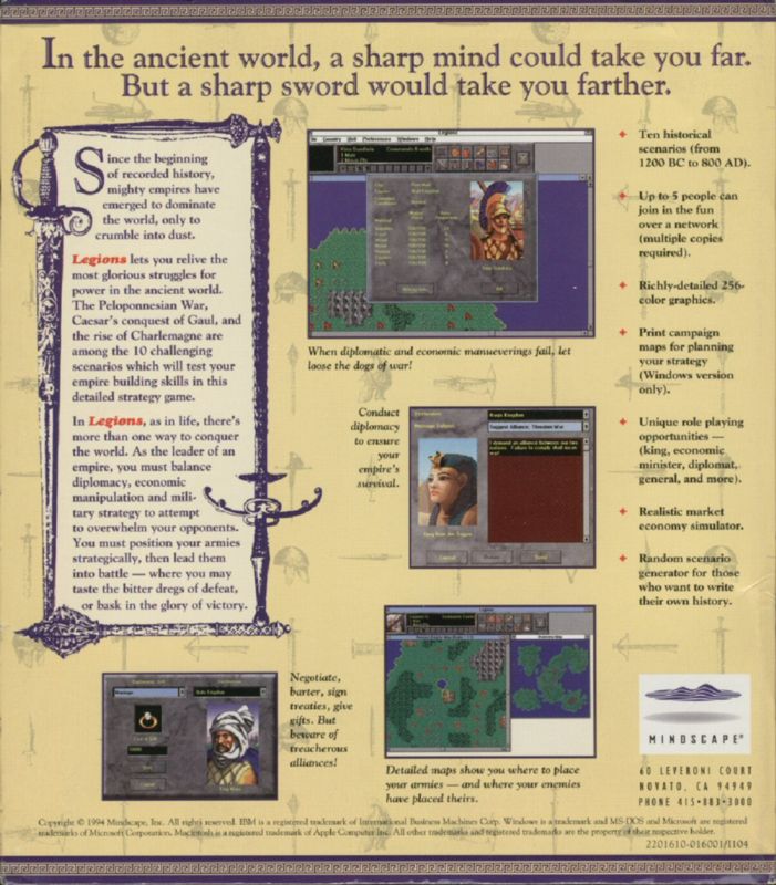 Back Cover for Legions (Windows 3.x)