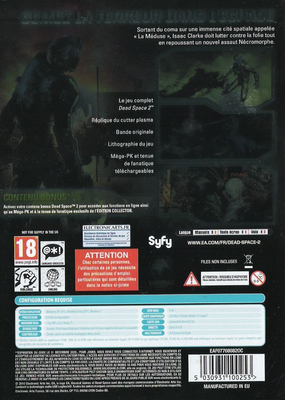 Back Cover for Dead Space 2 (Collector's Edition) (Windows)