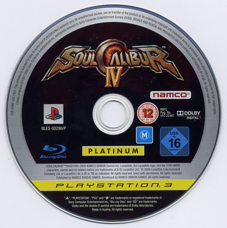 Media for SoulCalibur IV (PlayStation 3) (Platinum release)