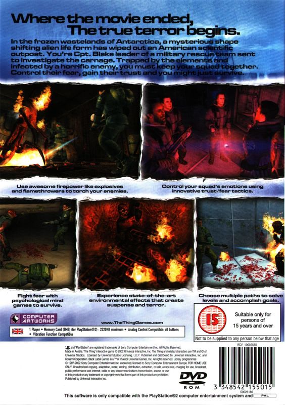 Back Cover for The Thing (PlayStation 2)
