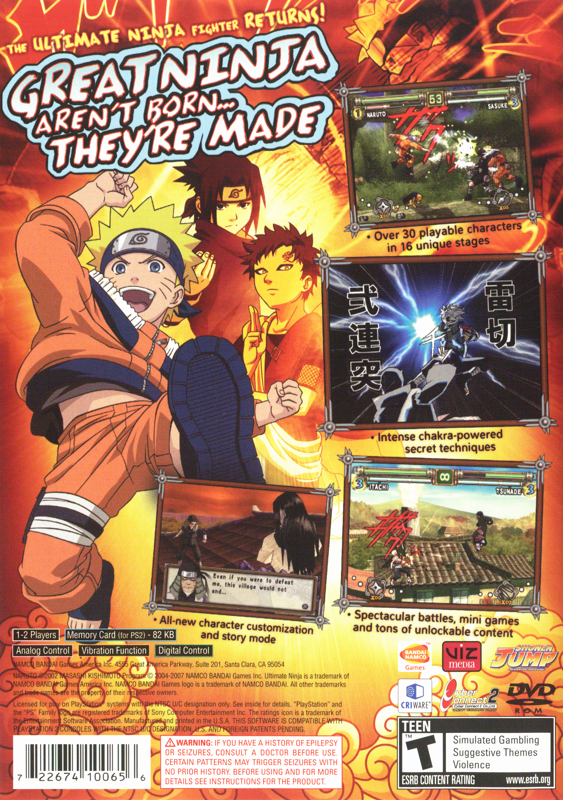 Back Cover for Naruto: Ultimate Ninja 2 (PlayStation 2)