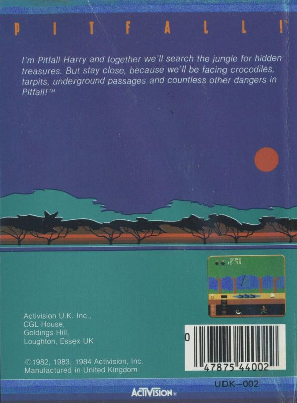 Back Cover for Pitfall! (Commodore 64)