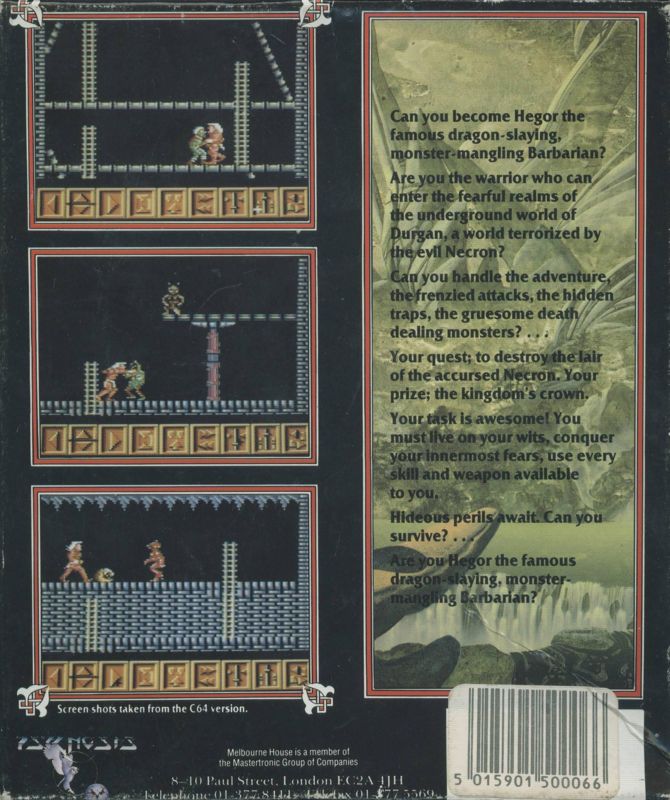 Back Cover for Barbarian (Commodore 64)