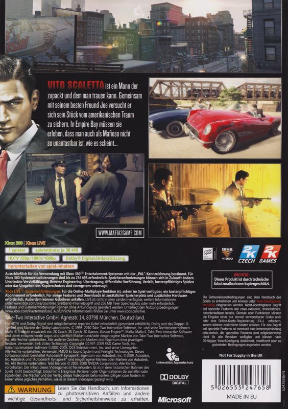 Inside Cover for Mafia II (Xbox 360) (Reversible covers): Left