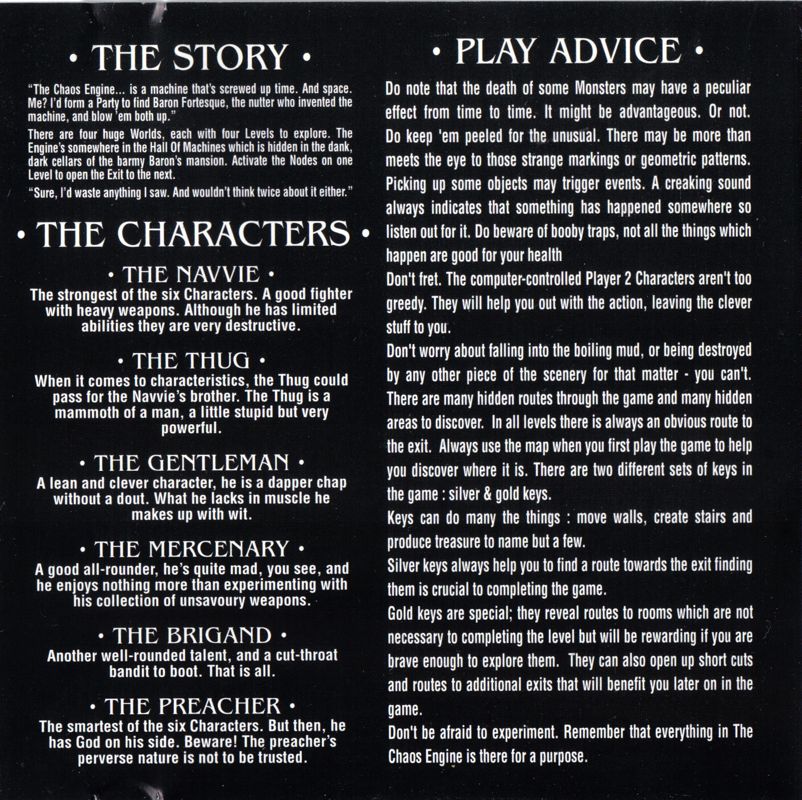 Inside Cover for Soldiers of Fortune (Amiga CD32)