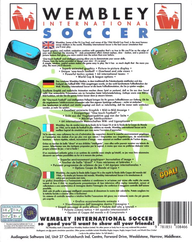Back Cover for Wembley International Soccer (Amiga CD32)