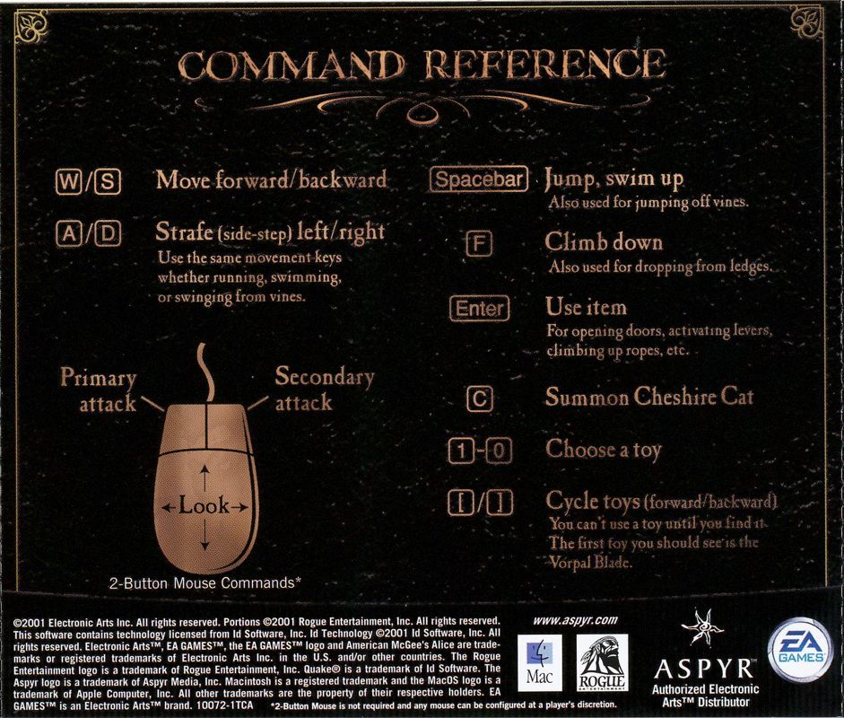 Other for American McGee's Alice (Macintosh): Jewel Case Rear Insert
