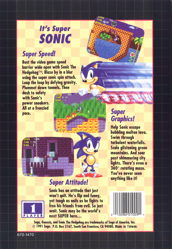 Back Cover for Sonic the Hedgehog (Genesis) (Promotional version)