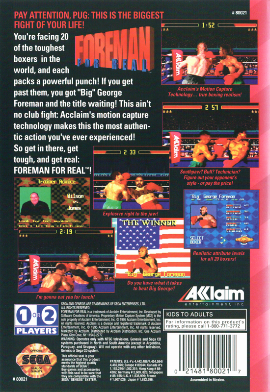 Back Cover for Foreman for Real (Genesis)