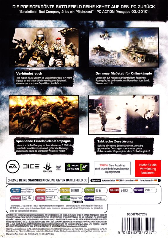 Back Cover for Battlefield: Bad Company 2 (Windows)