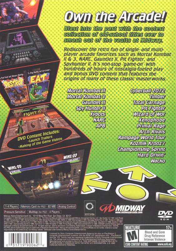Back Cover for Midway Arcade Treasures 2 (PlayStation 2) (Promotional release)